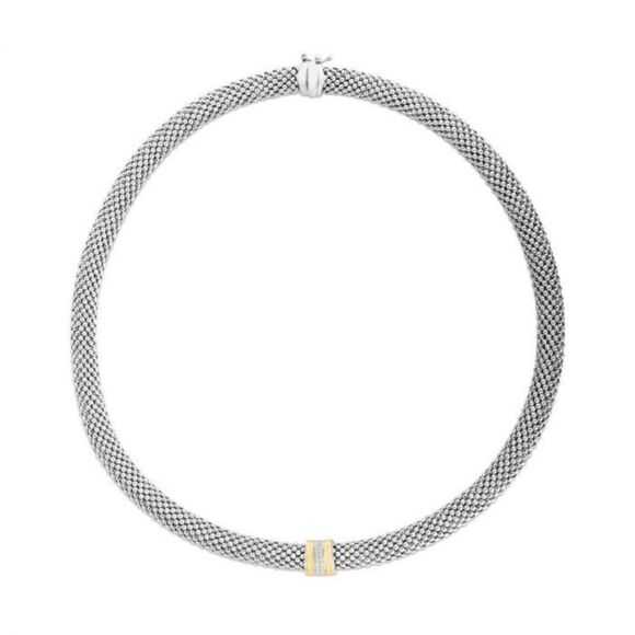 Phillip Gavriel Silver & 18K Gold .10ct Diamond Bar Popcorn Necklace with Box Cl - Picture 1 of 1
